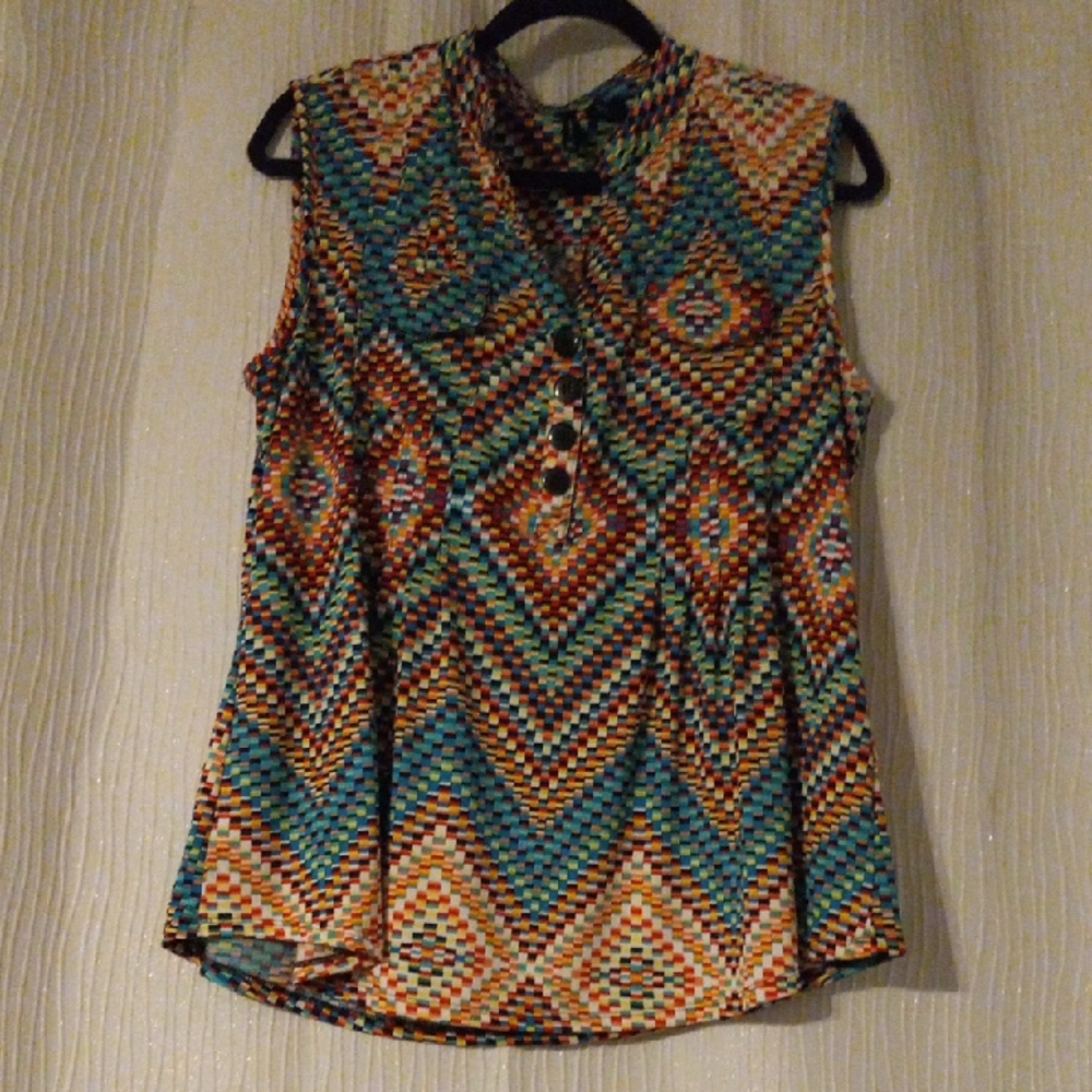 new directions Multicolor Chevron Print Sleeveless Top - Blue/Green/Orange